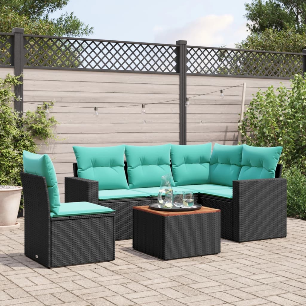 6-delige Loungeset met kussens poly rattan zwart is nu te koop bij PeponiXL, paradijselijk wonen!