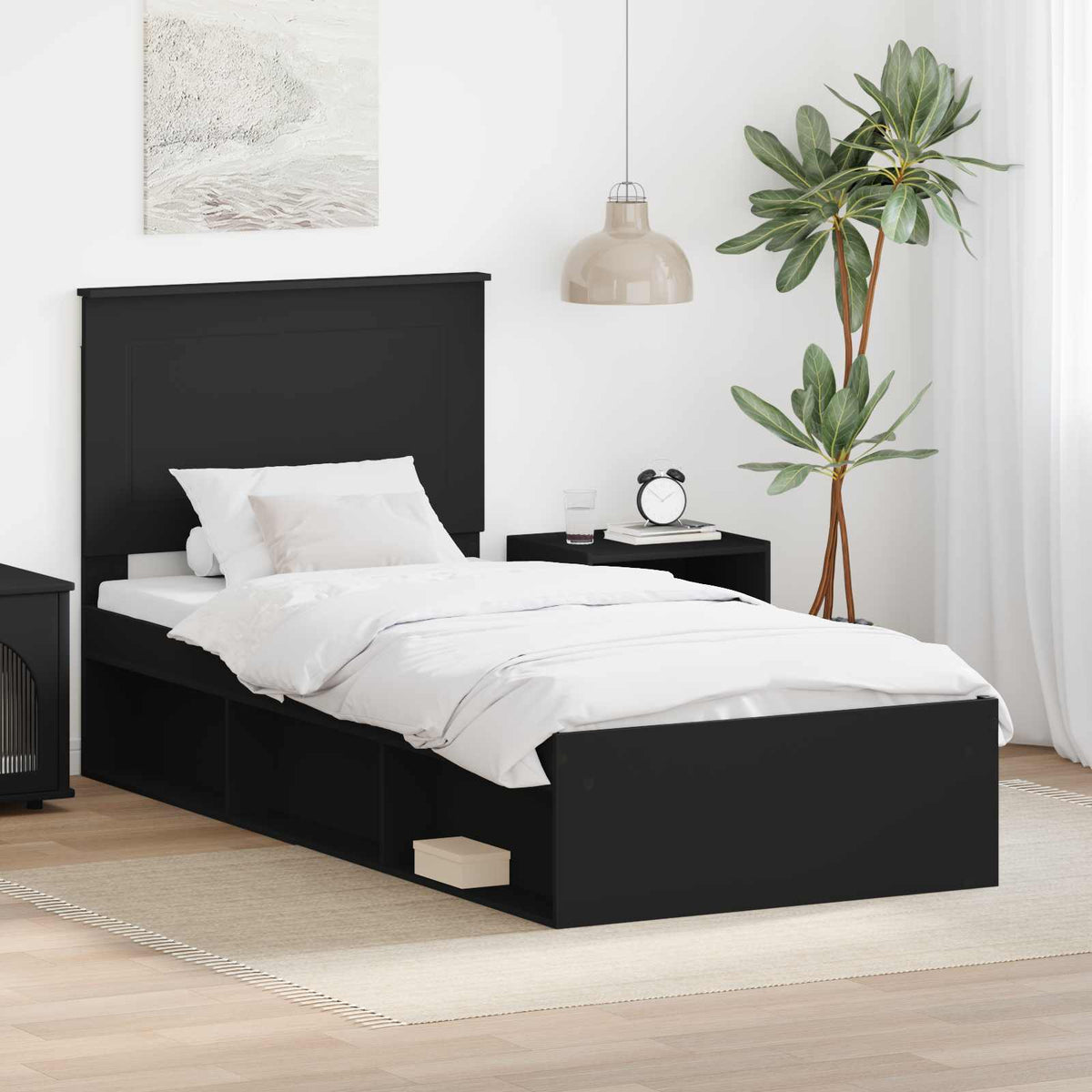 Bedframe met hoofdeinde Zwart 100 x 200 cm Massief grenenhout is nu te koop bij PeponiXL, paradijselijk wonen!