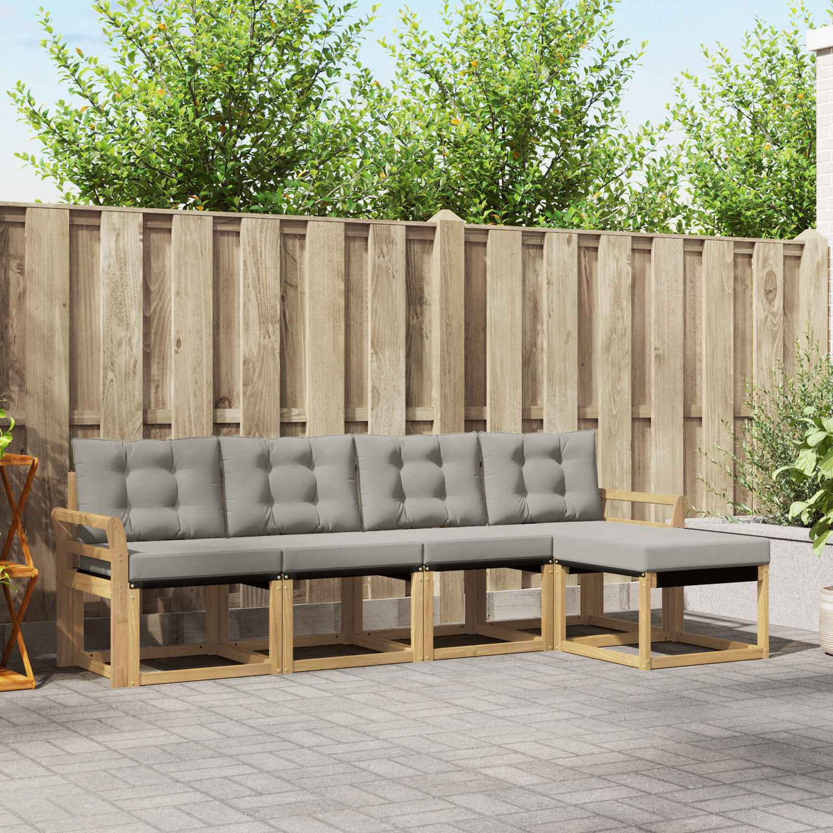 Buiten bankenset met kussen 5 pcs Wit en Lichtgrijs is nu te koop bij PeponiXL, paradijselijk wonen!