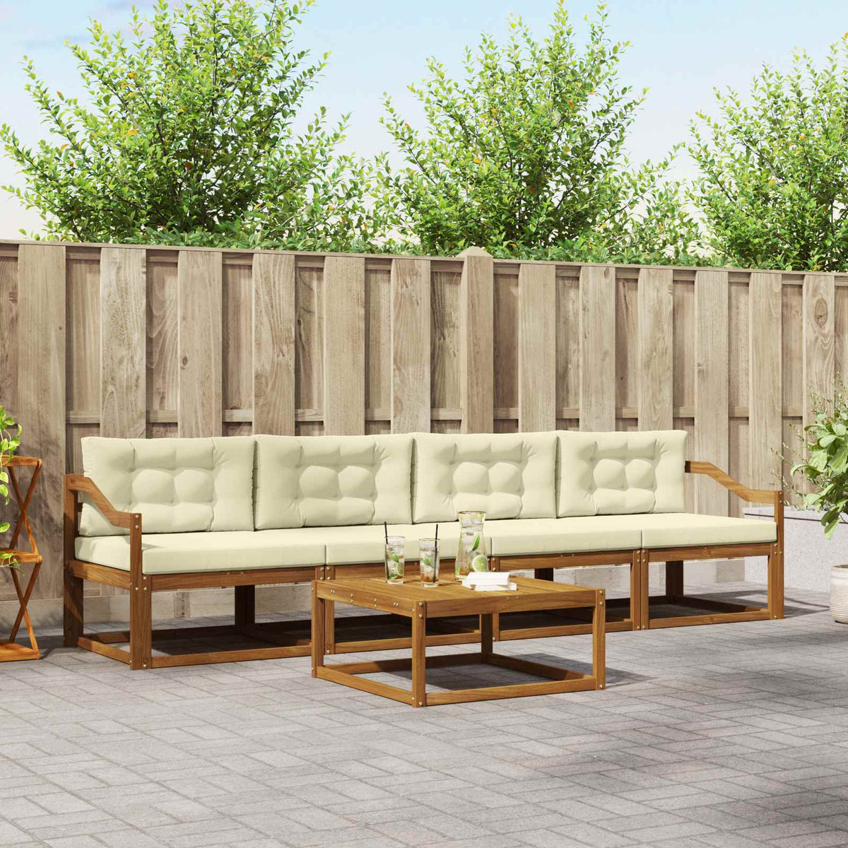 Buiten bankenset met kussen 5 pcs Natuurlijk en Crème is nu te koop bij PeponiXL, paradijselijk wonen!