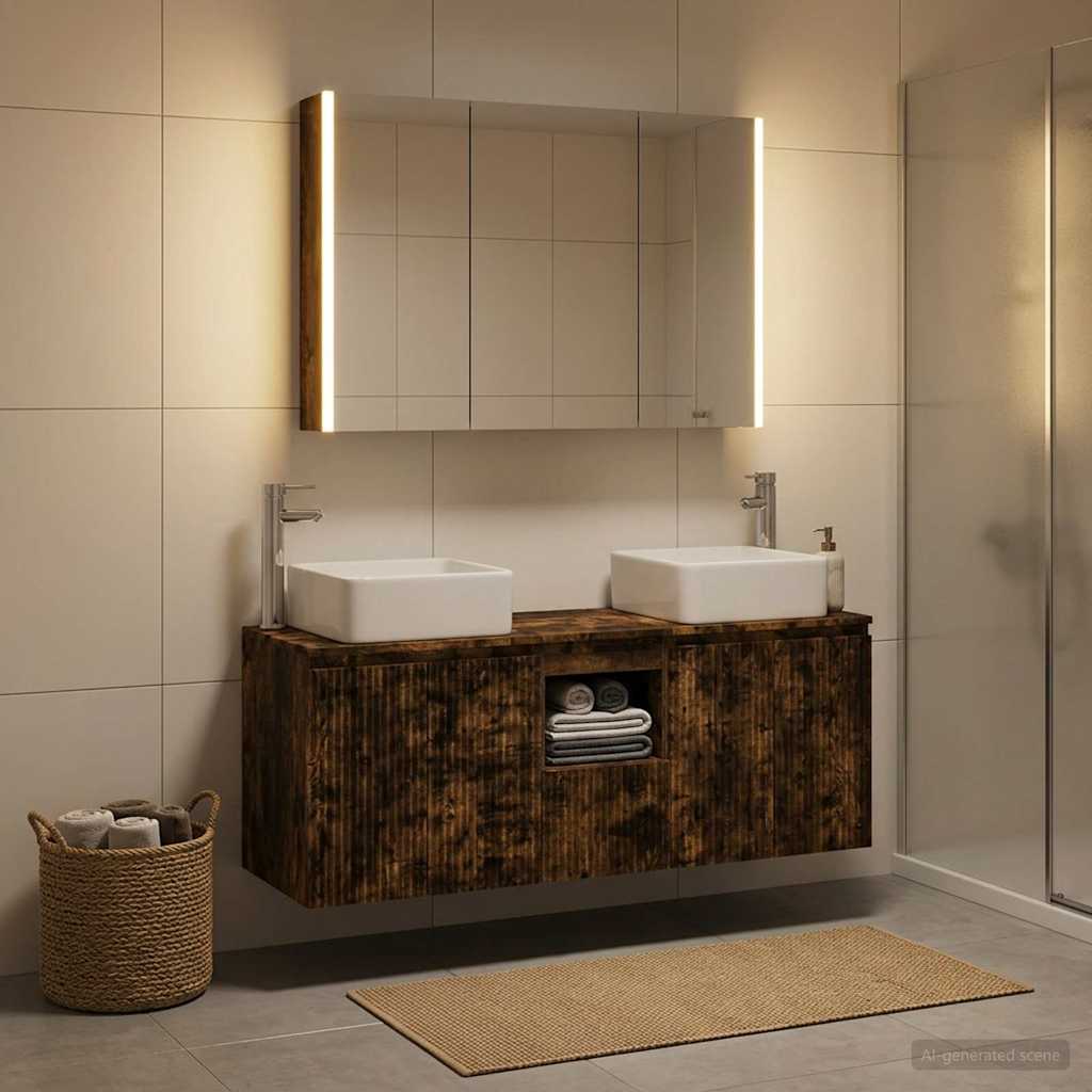 Badkamerkastenset 4 st Gerookt eiken Bewerkt hout is nu te koop bij PeponiXL, paradijselijk wonen!