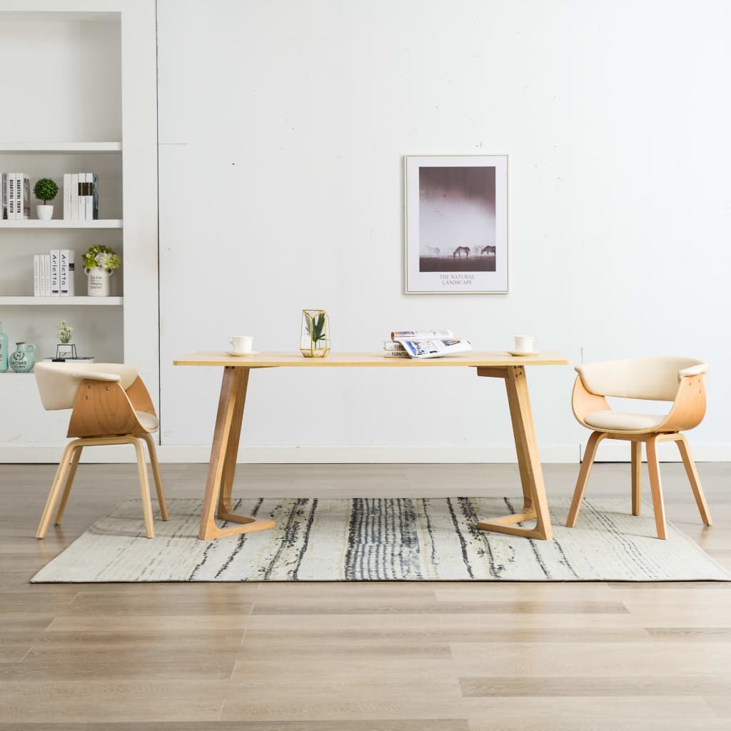 Eetkamerstoelen 2 st gebogen hout en kunstleer crèmekleurig is nu te koop bij PeponiXL, paradijselijk wonen!