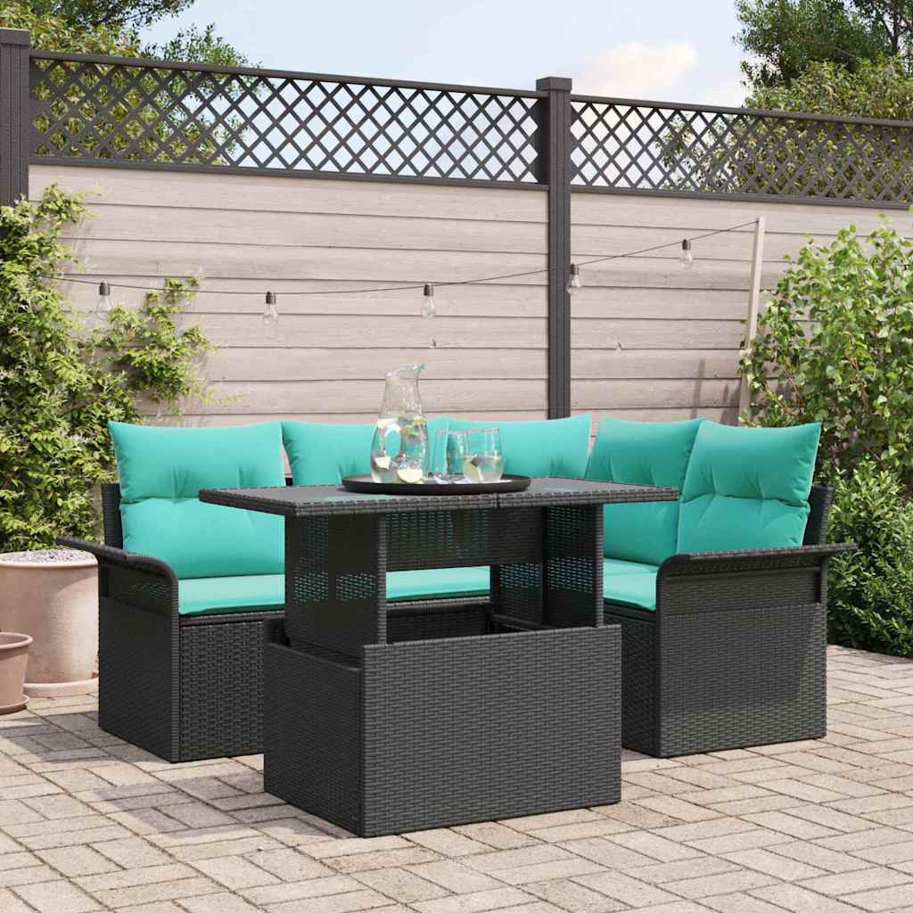 Tuin Sofa Set met kussen met opslag 5 pcs Zwart Poly Rattan is nu te koop bij PeponiXL, paradijselijk wonen!