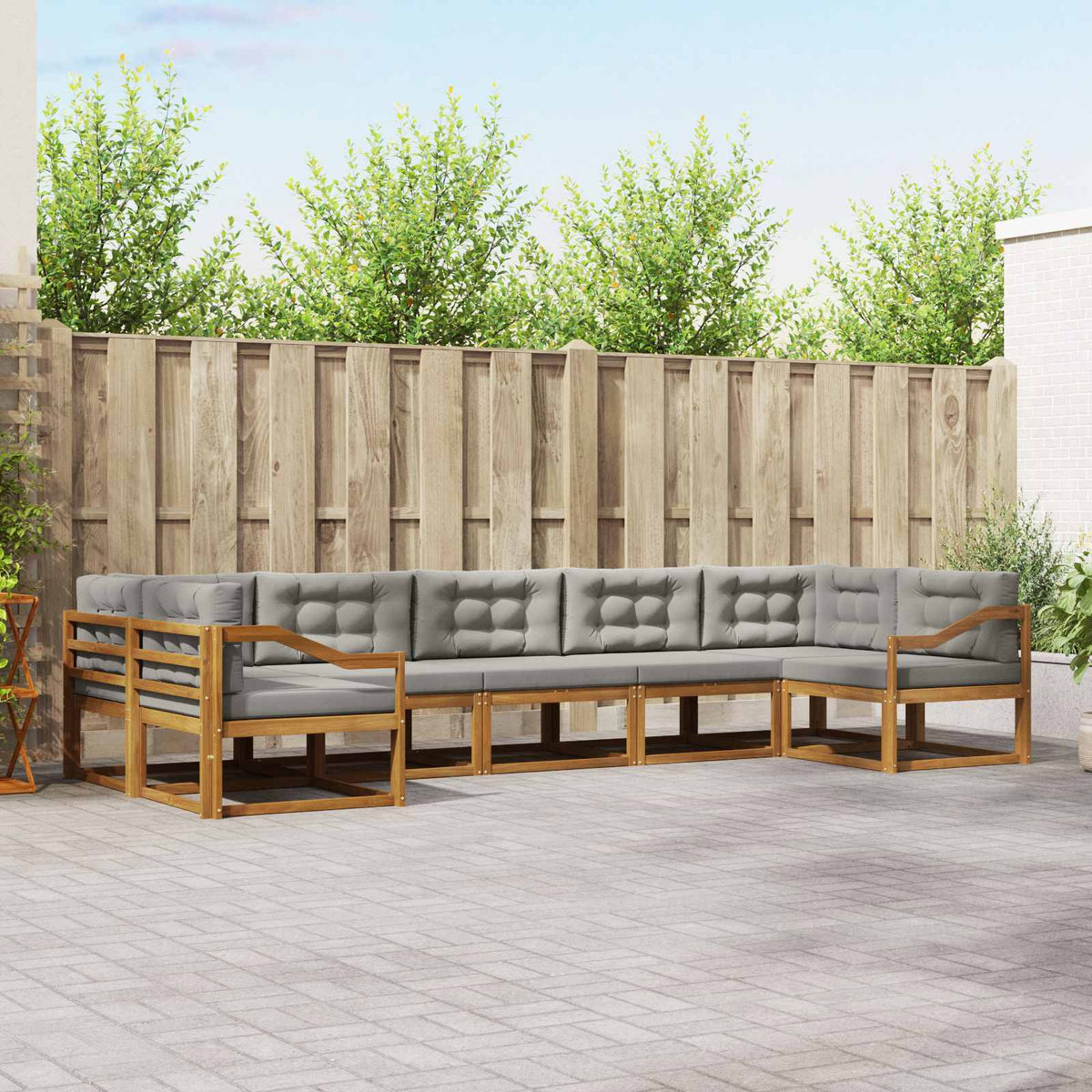 Buiten bankenset met kussen 7 pcs Natuurlijk en Lichtgrijs is nu te koop bij PeponiXL, paradijselijk wonen!