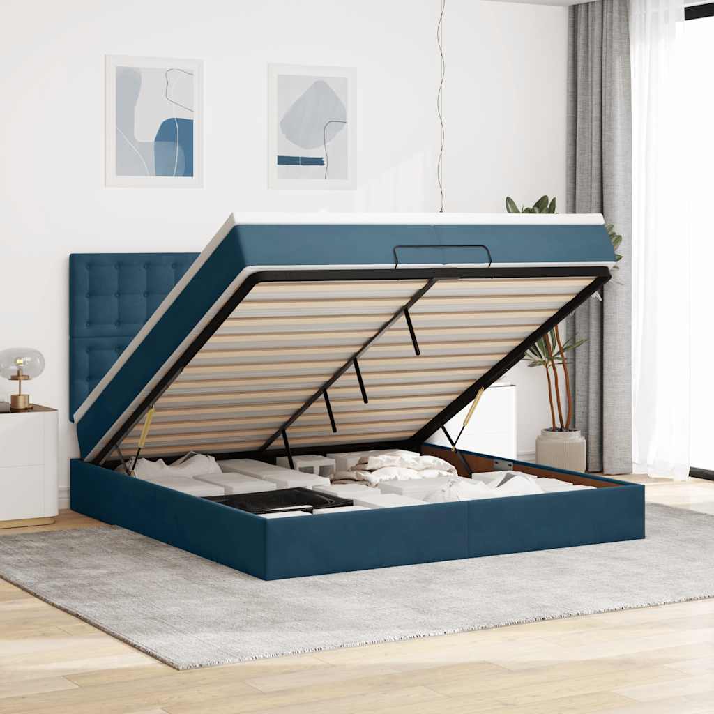Ottoman bed met matrassen 180x200cm fluweel donkerblauw is nu te koop bij PeponiXL, paradijselijk wonen!