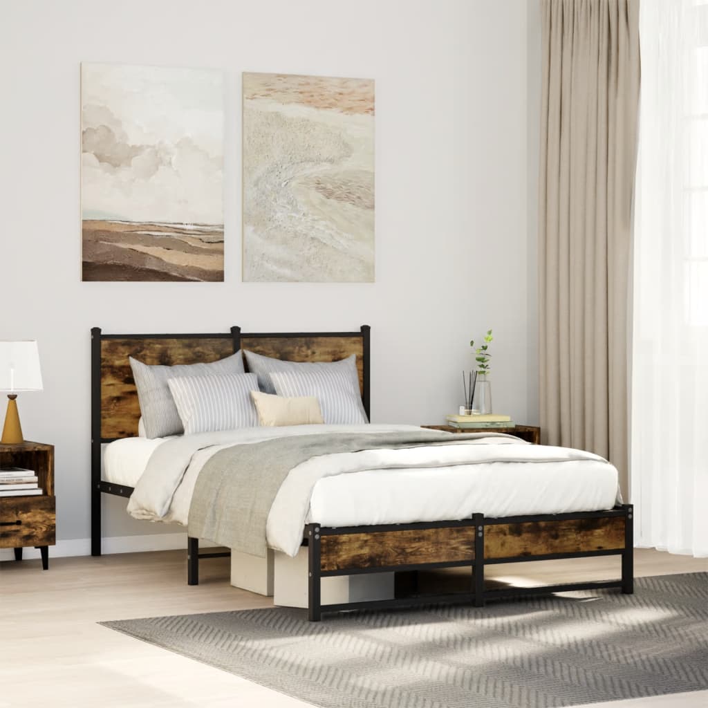Bedframe zonder matras metaal gerookt eikenkleurig 120x200 cm is nu te koop bij PeponiXL, paradijselijk wonen!