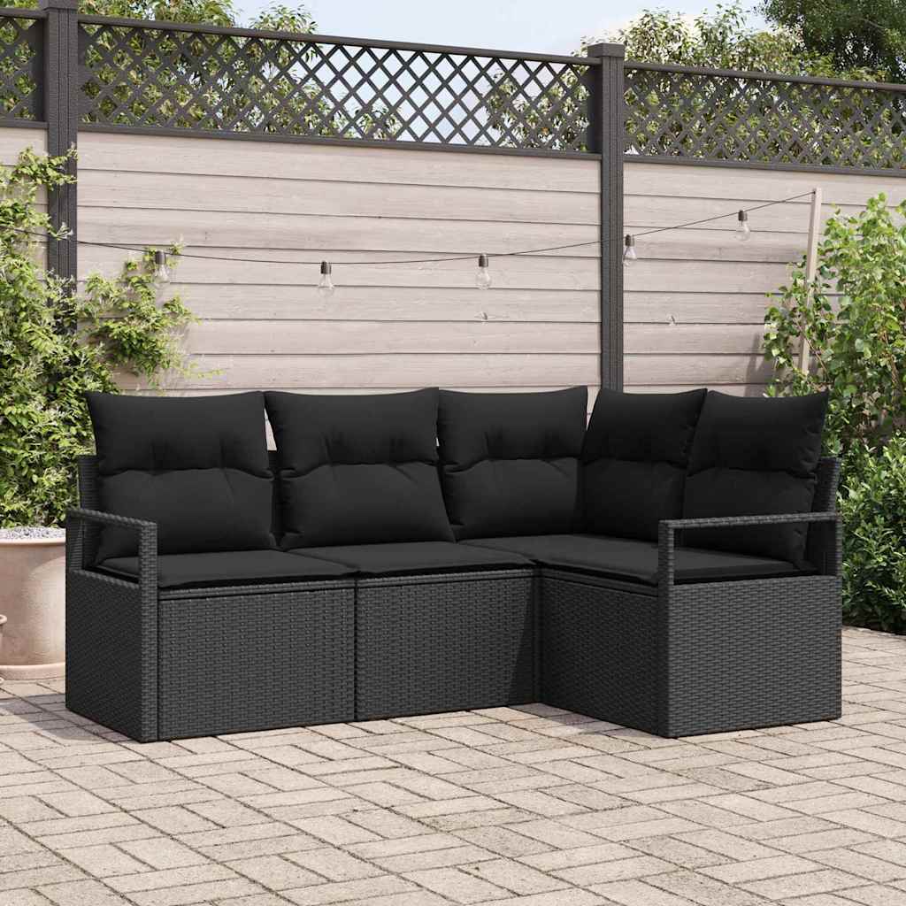 Bankstel met kussen met opslag 4 pcs Zwart poly rattan is nu te koop bij PeponiXL, paradijselijk wonen!
