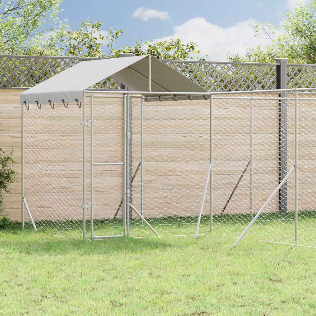 Hondenkennel met dak 10x6x2,5 m gegalvaniseerd staal zilver is nu te koop bij PeponiXL, paradijselijk wonen!