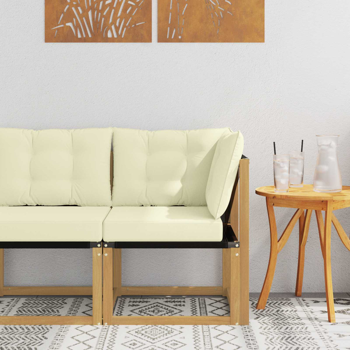 Buiten Hoek Sofa Massief acaciahout en Textilene Stof Wit is nu te koop bij PeponiXL, paradijselijk wonen!