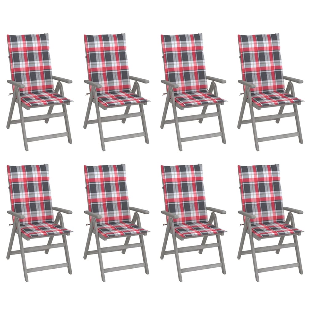 Tuinstoelen 8 st verstelbaar met kussens acaciahout grijs is nu te koop bij PeponiXL, paradijselijk wonen!