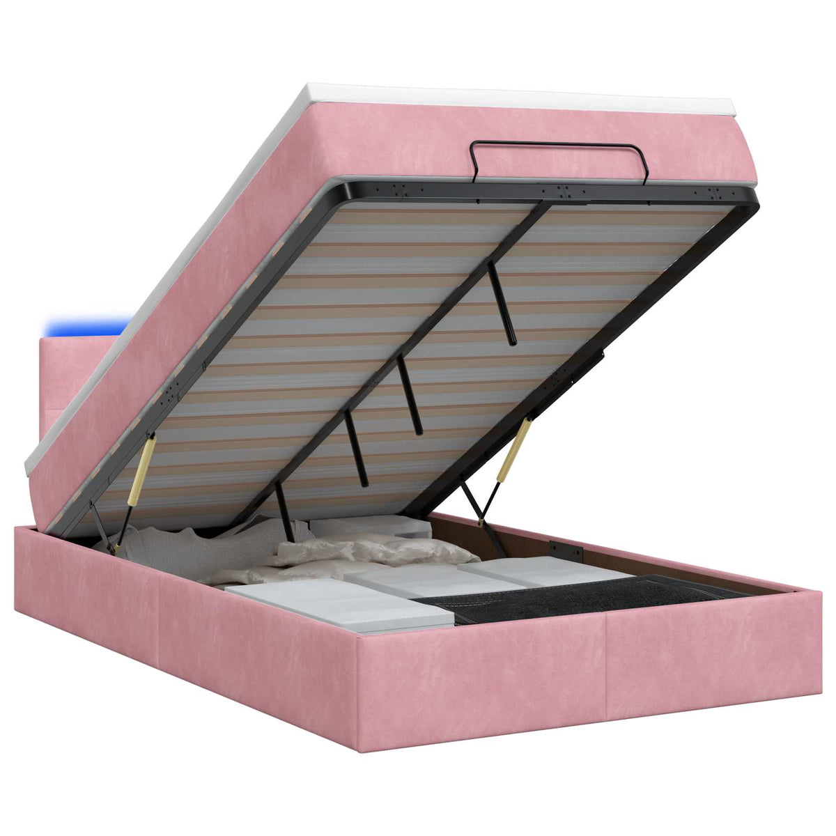 Ottoman Bed met Matrassen en LED Roze 120 x 190 cm fluweel is nu te koop bij PeponiXL, paradijselijk wonen!