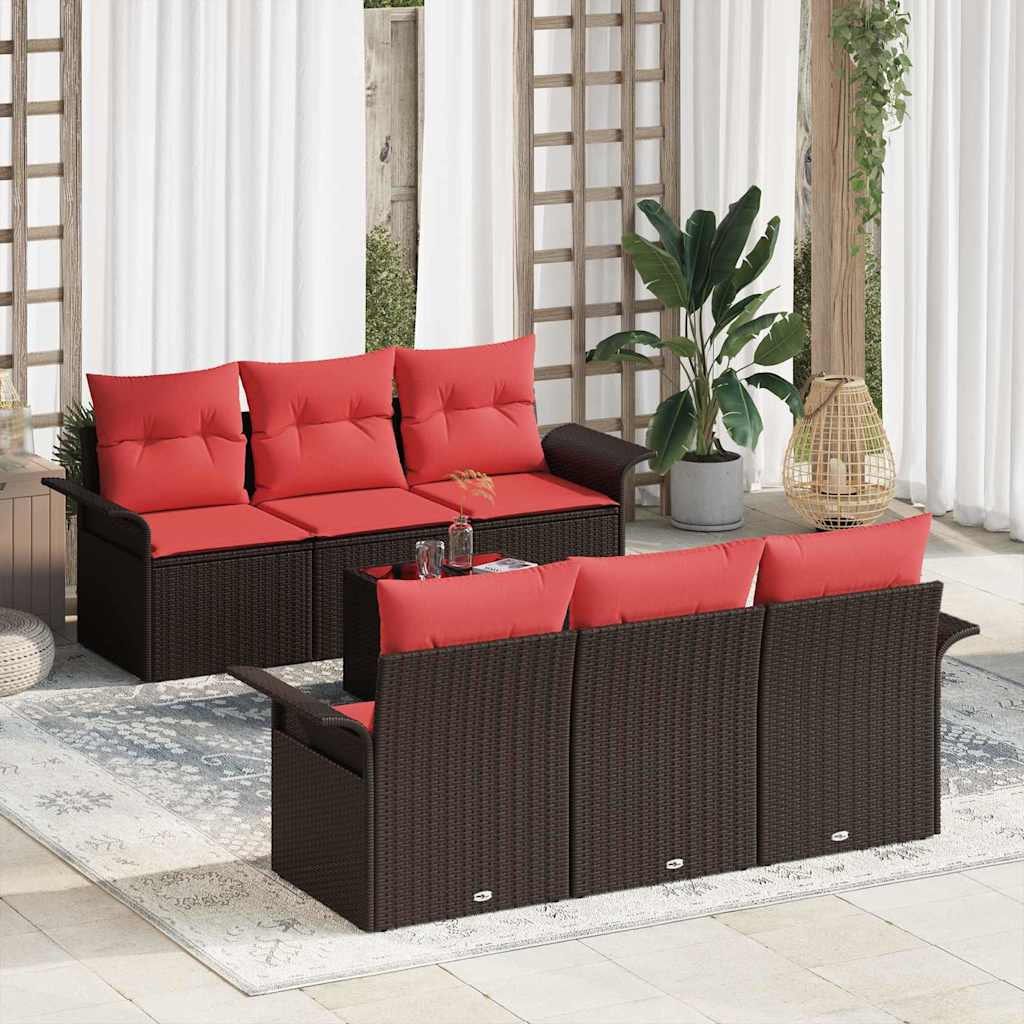 Tuin Sofa Set 7 pcs Beige Rood Poly rattan, staal en glas is nu te koop bij PeponiXL, paradijselijk wonen!