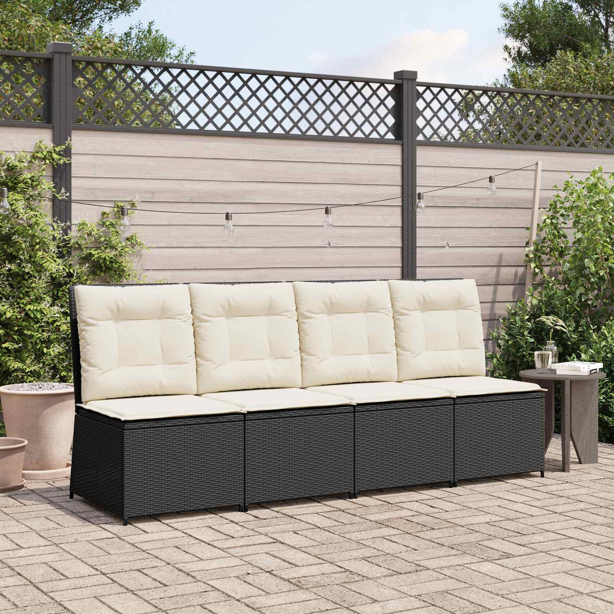 Tuinbank met kussen Zwart en Cream Wit poly rattan is nu te koop bij PeponiXL, paradijselijk wonen!