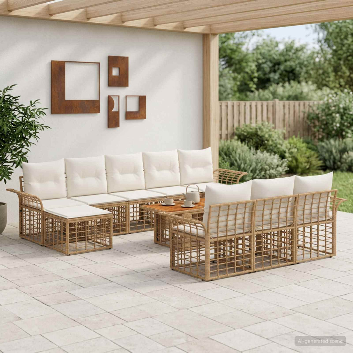 Tuinbankenset 11 st Natuurlijk en Crème Wit poly rattan is nu te koop bij PeponiXL, paradijselijk wonen!