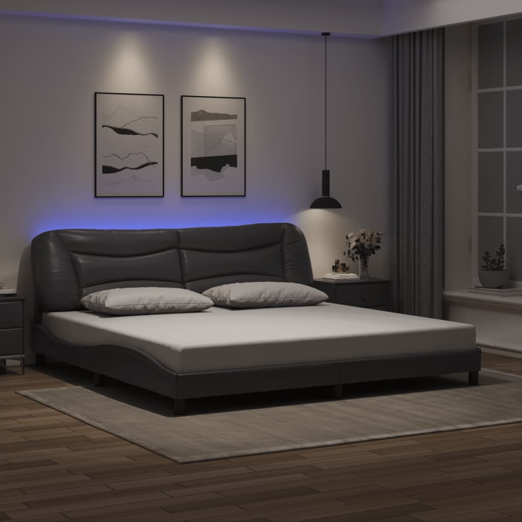 Bedframe met LED zonder matras "Hvar" grijs 200x200 cm is nu te koop bij PeponiXL, paradijselijk wonen!
