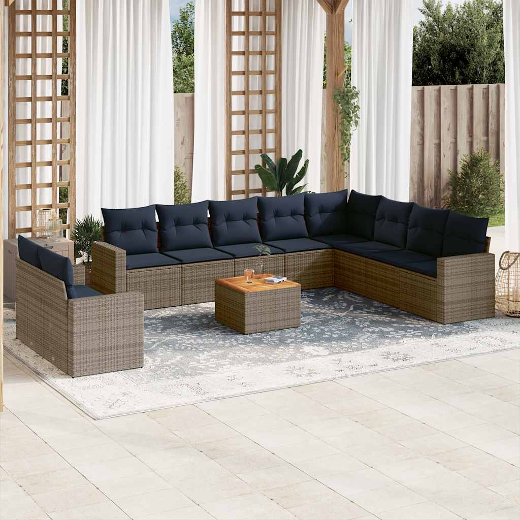 11-delige Loungeset met kussens poly rattan grijs is nu te koop bij PeponiXL, paradijselijk wonen!