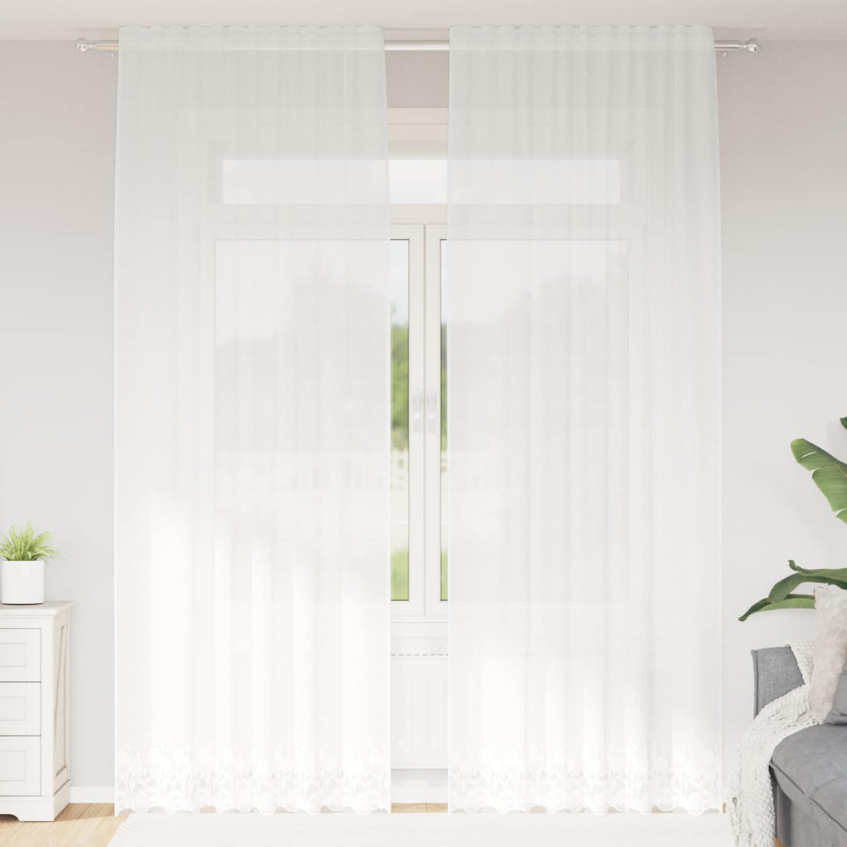 Kantgordijn met gordijnen Bloemen Wit 260 x 150 cm Polyester is nu te koop bij PeponiXL, paradijselijk wonen!