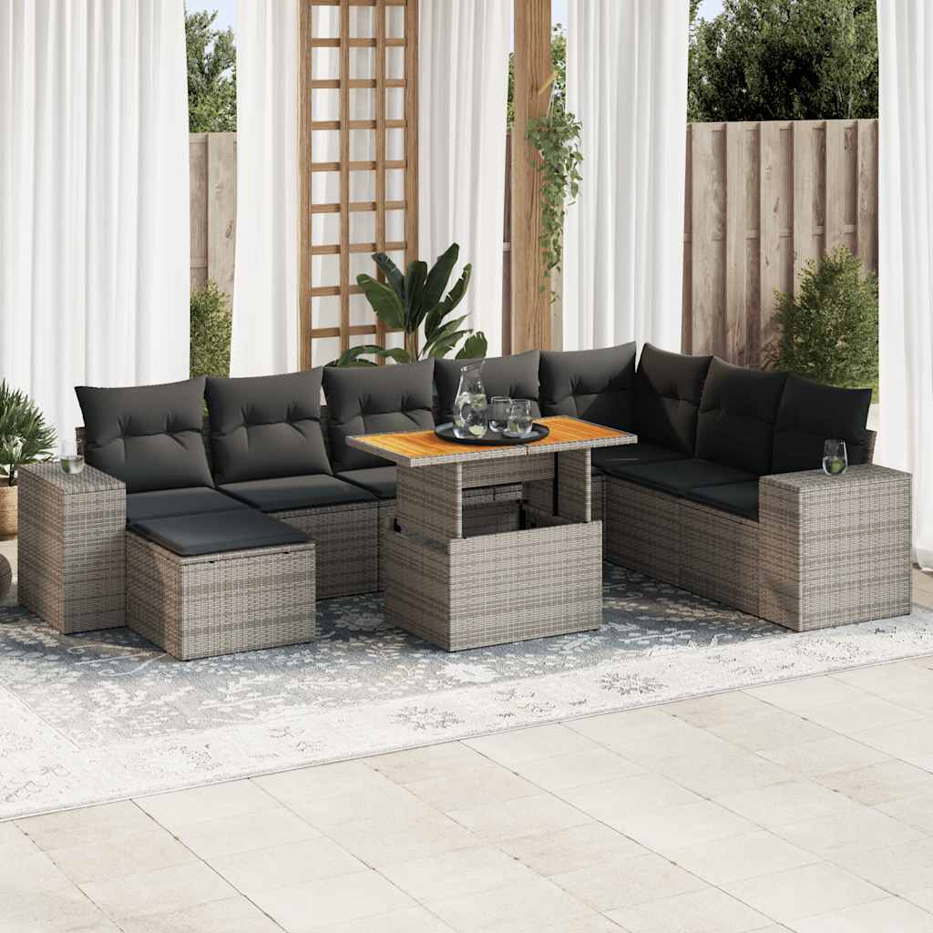9-delige Loungeset met kussens poly rattan acacia grijs is nu te koop bij PeponiXL, paradijselijk wonen!