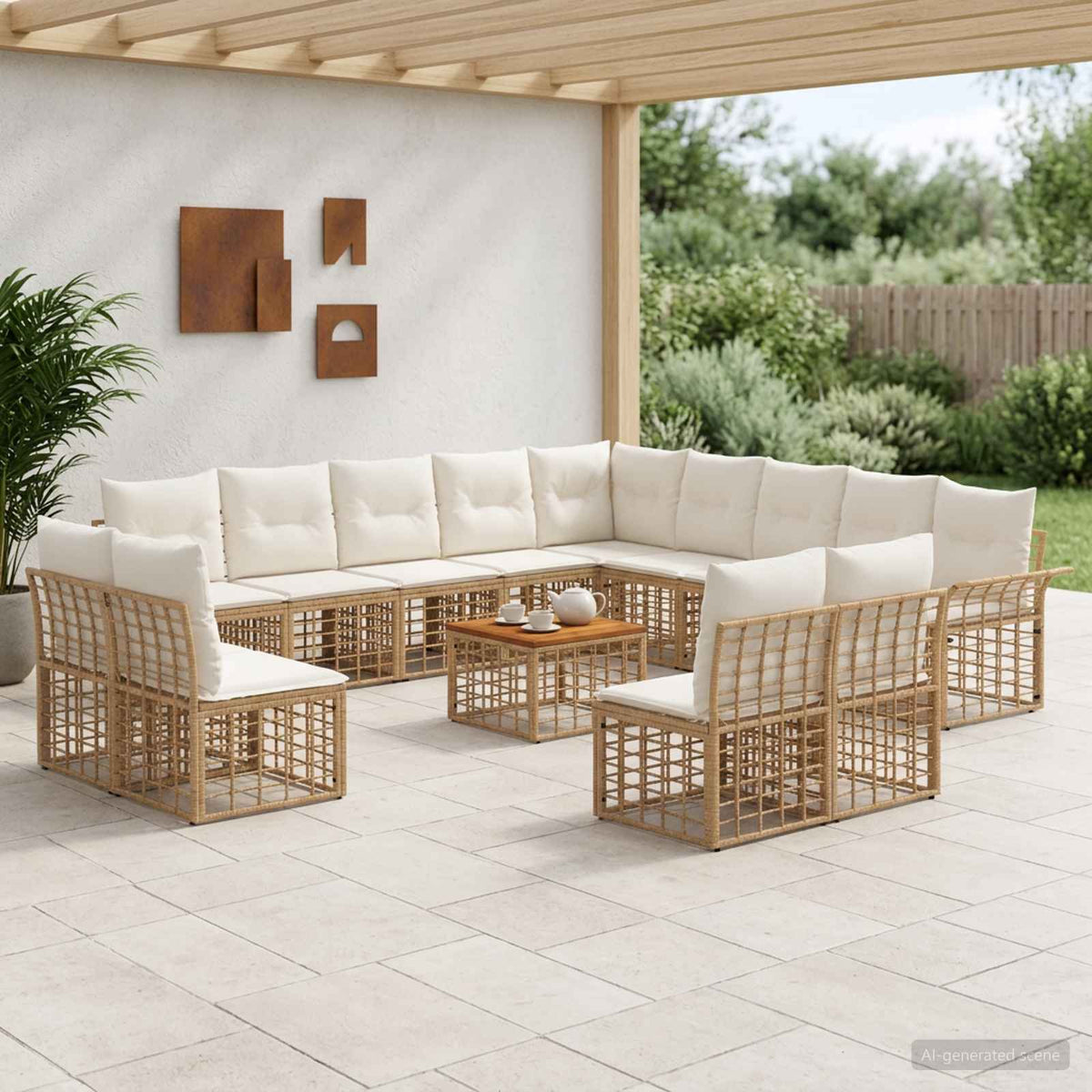 Buiten bankenset 14 pcs Natuurlijk en Crème Wit Polyester is nu te koop bij PeponiXL, paradijselijk wonen!