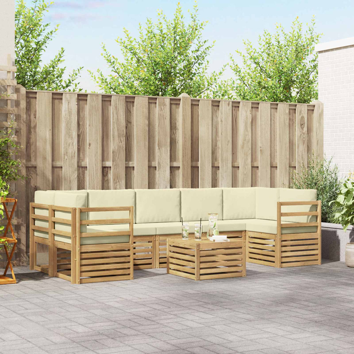 Buiten bankenset met kussen 8 pcs Wit en crèmekleurig Polyester is nu te koop bij PeponiXL, paradijselijk wonen!