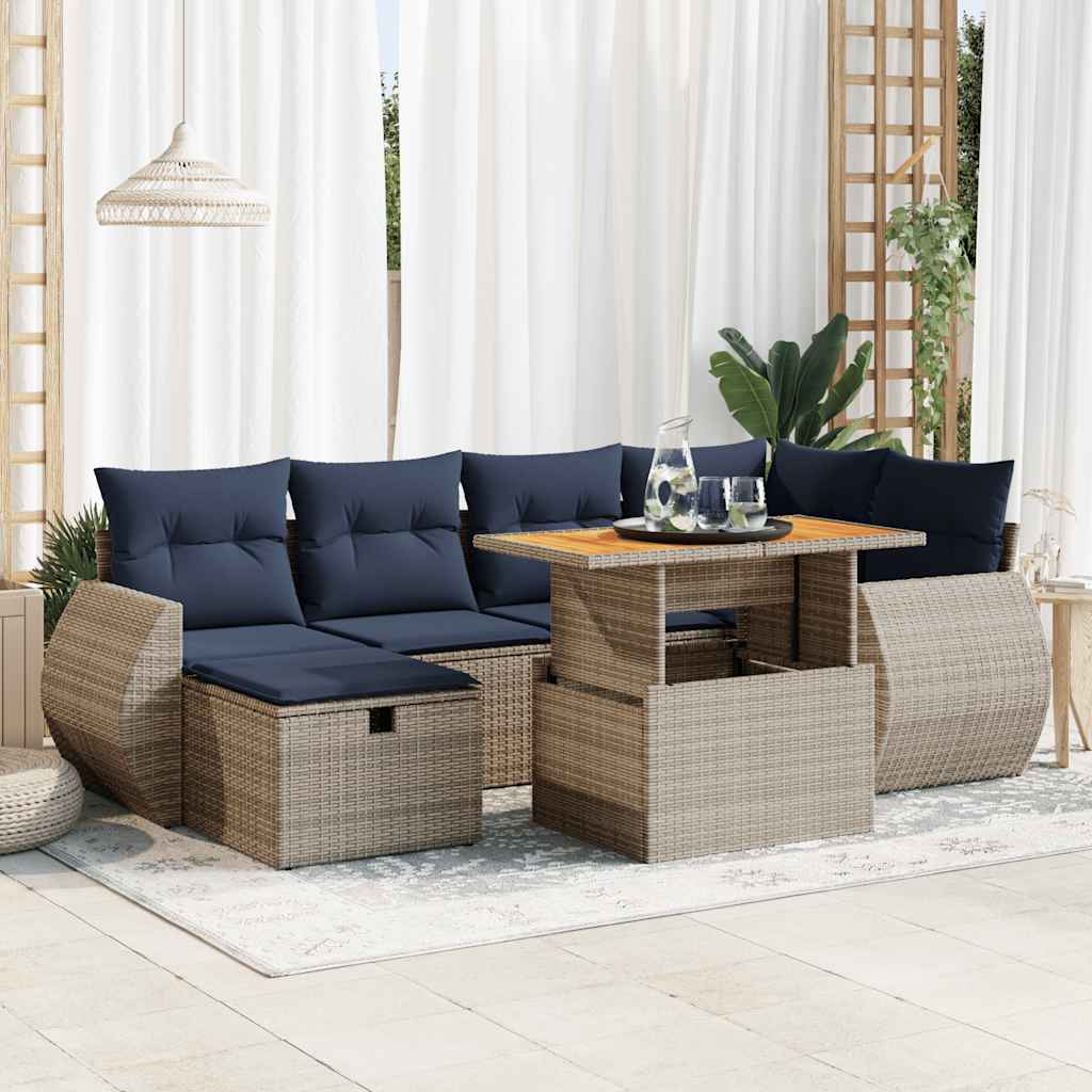 7-delige Loungeset met kussens poly rattan acacia bruin is nu te koop bij PeponiXL, paradijselijk wonen!