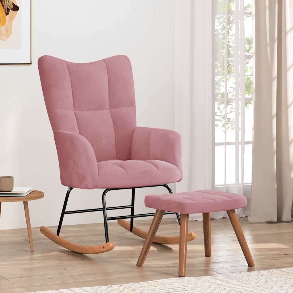 Schommelstoel met voetenbank fluweel roze is nu te koop bij PeponiXL, paradijselijk wonen!