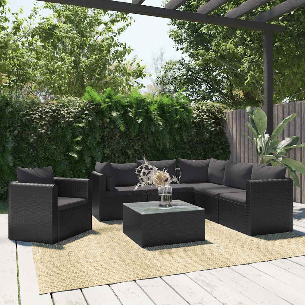7-delige Loungeset met kussens poly rattan zwart is nu te koop bij PeponiXL, paradijselijk wonen!