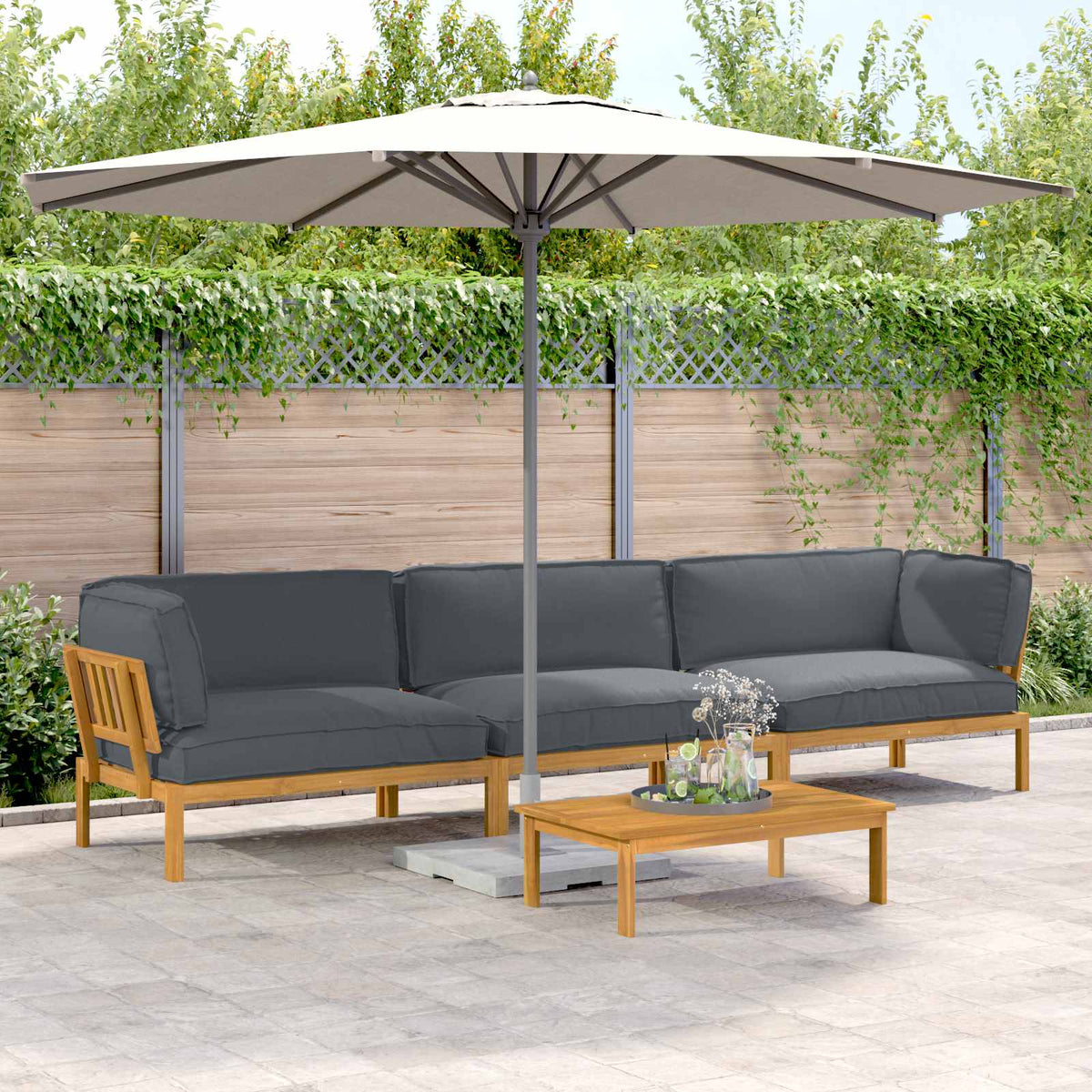 Bankstel met kussen Effen 4 pcs Antraciet Massief Acaciahout is nu te koop bij PeponiXL, paradijselijk wonen!