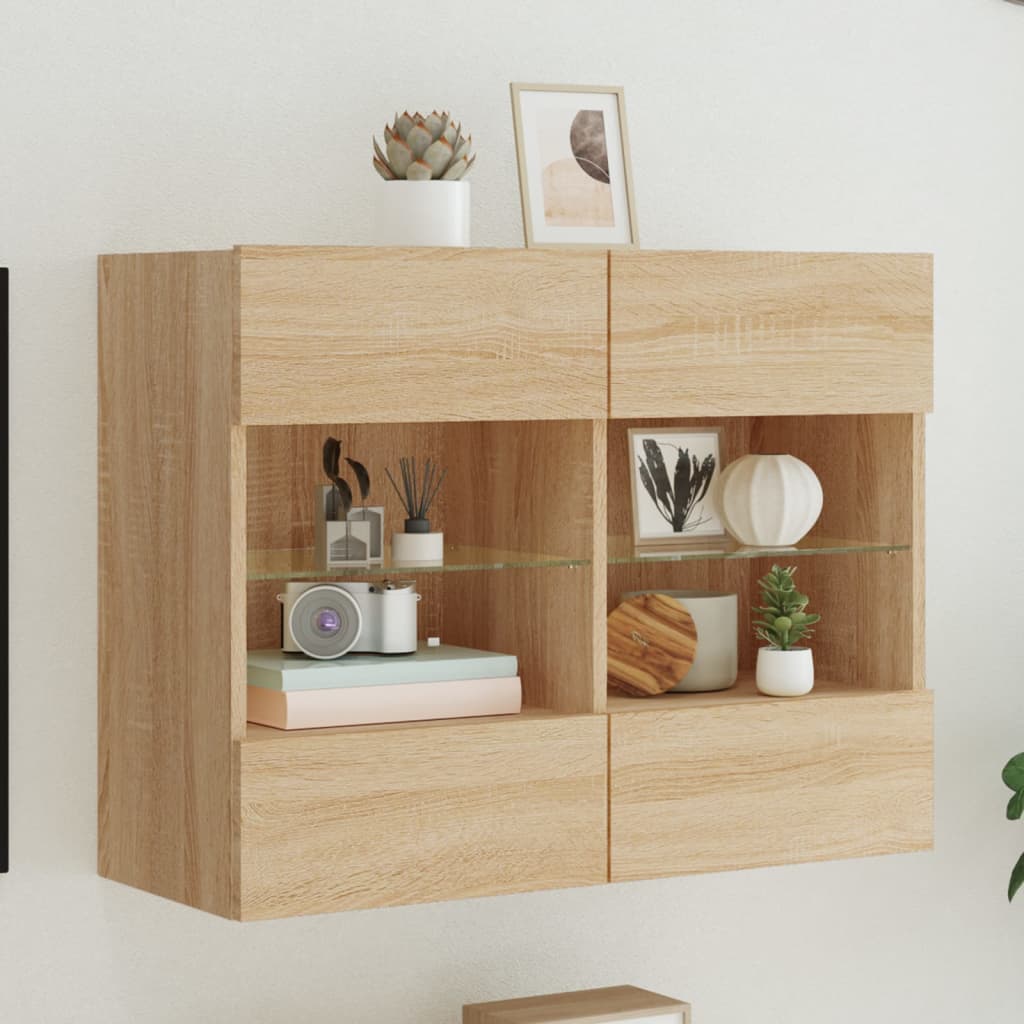 Tv-wandmeubel met LED-verlichting 78,5x30x60,5 cm sonoma eiken is nu te koop bij PeponiXL, paradijselijk wonen!