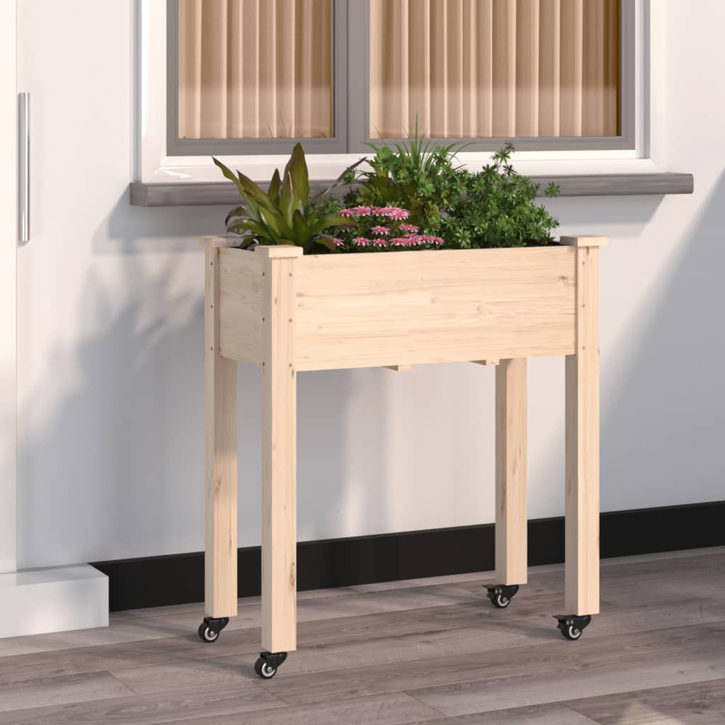 Plantenbak op wieltjes 71x37x80 cm massief vurenhout is nu te koop bij PeponiXL, paradijselijk wonen!
