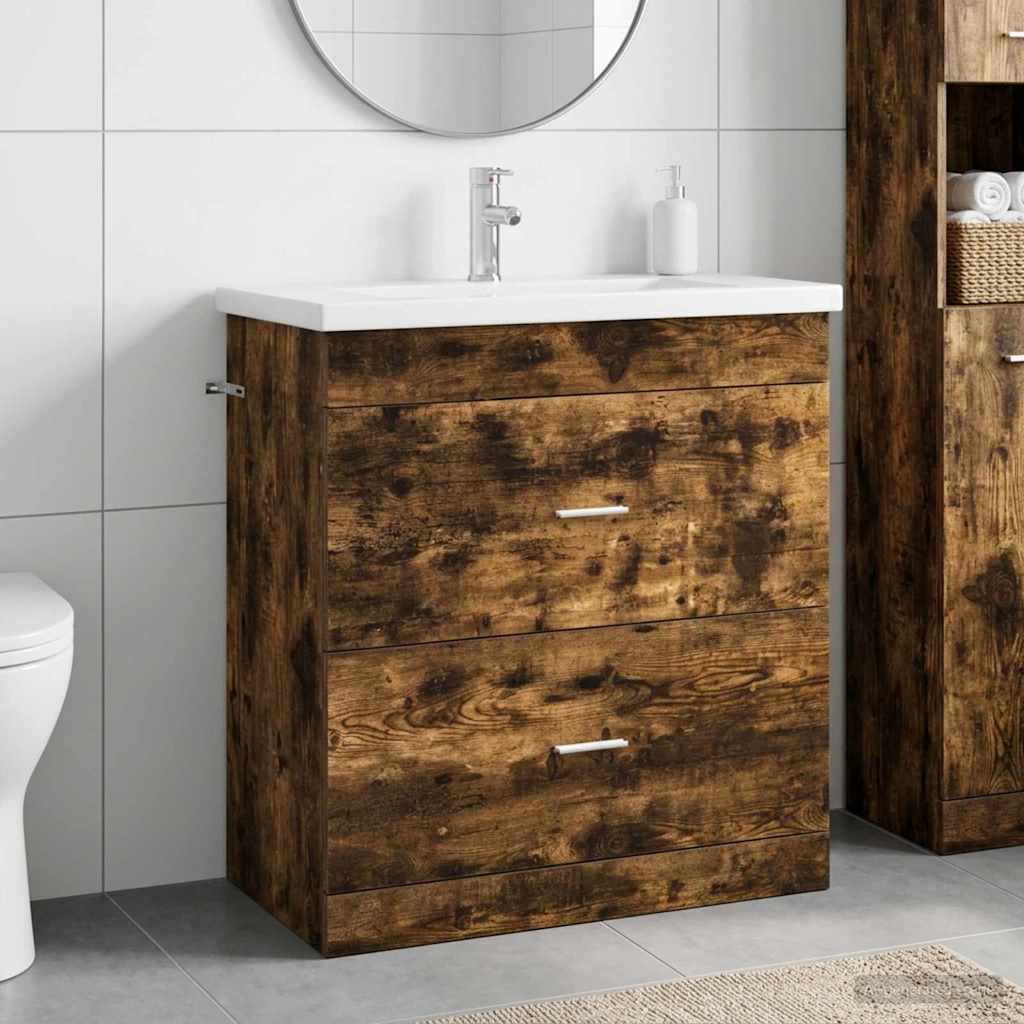 Badkamermeubelset Gerookt eiken 81 x 40 x 84,5 cm Bewerkt hout is nu te koop bij PeponiXL, paradijselijk wonen!