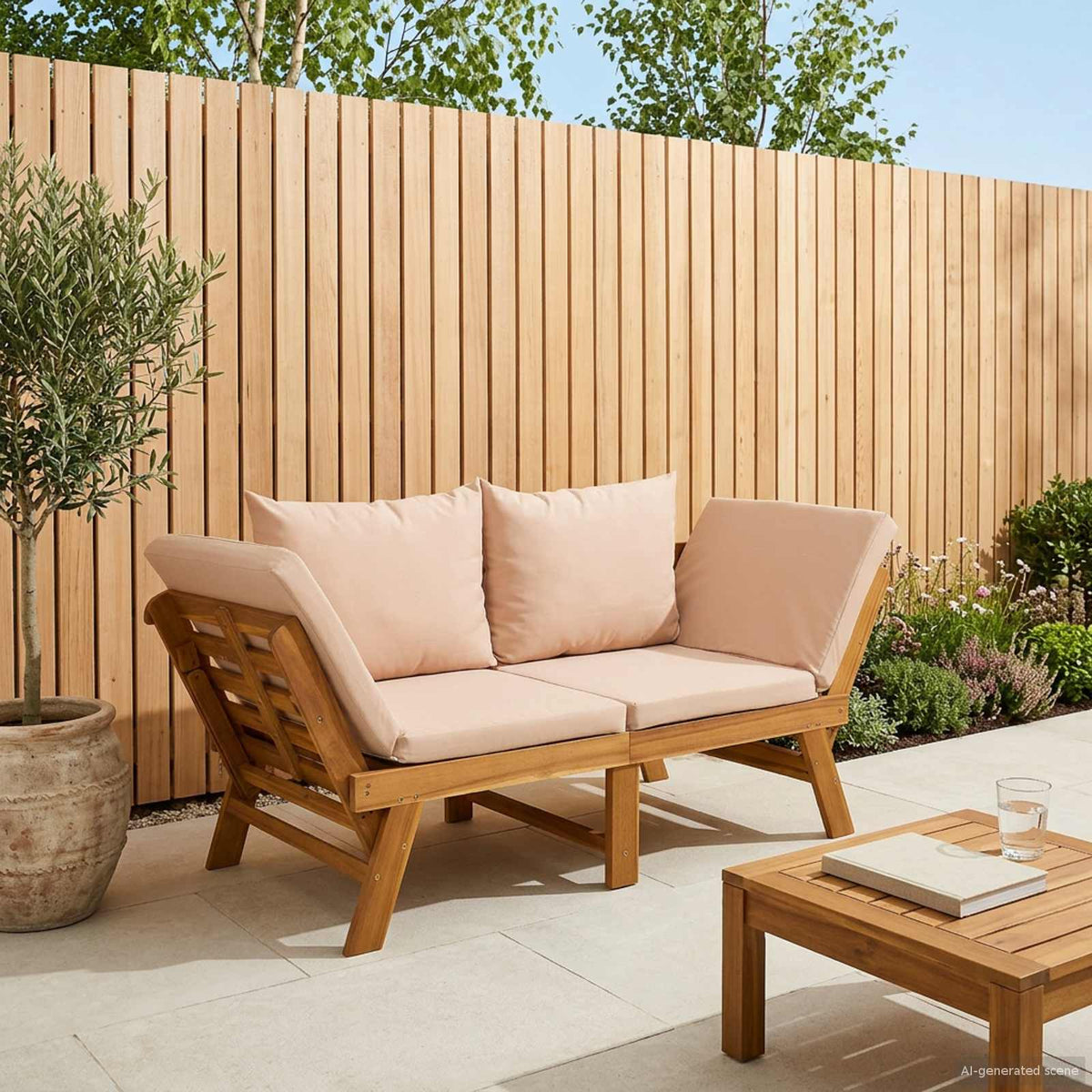 3-in-1 Tuinbank met Kussens Massief Acaciahout Naturel is nu te koop bij PeponiXL, paradijselijk wonen!