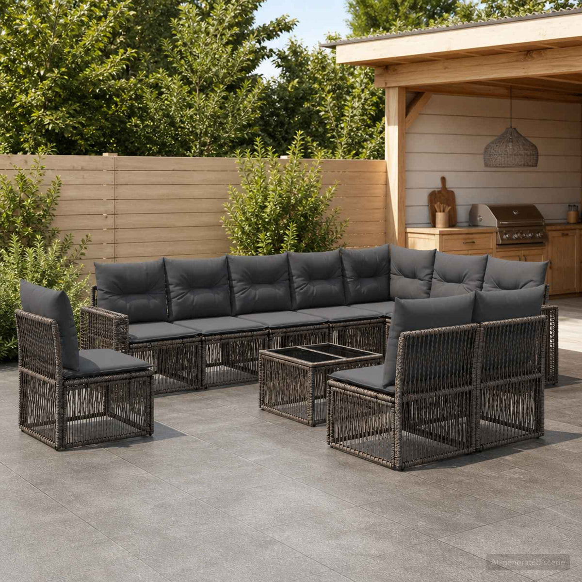 Tuinbankenset 11 pcs Grijs en Donkergrijs poly rattan is nu te koop bij PeponiXL, paradijselijk wonen!