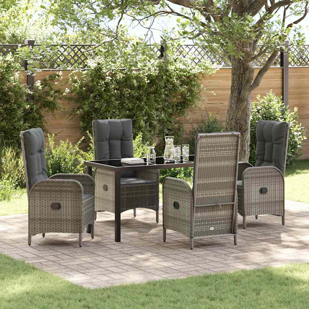 Tuin eettafelset met kussen 5 pcs Grijs poly rattan is nu te koop bij PeponiXL, paradijselijk wonen!