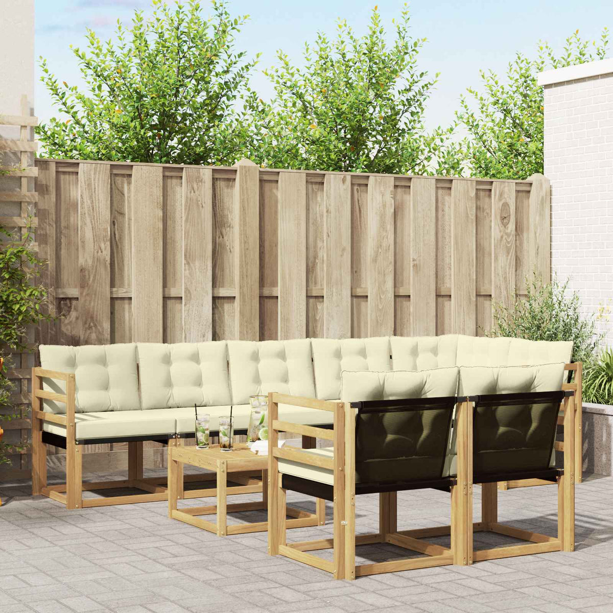 Buiten bankenset met kussen 9 pcs Wit en crèmekleurig is nu te koop bij PeponiXL, paradijselijk wonen!