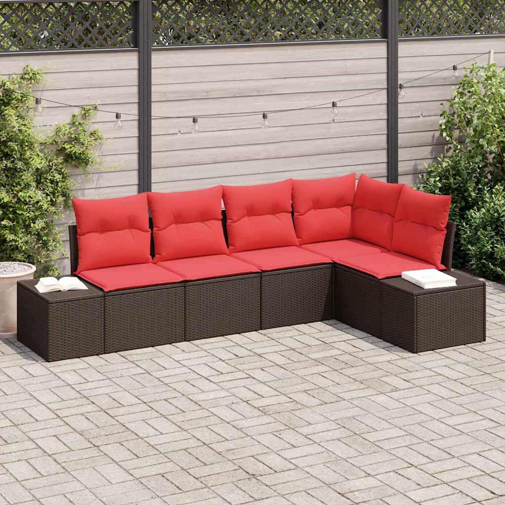 Tuinbankenset 5 st Bruin en Rood poly rattan is nu te koop bij PeponiXL, paradijselijk wonen!