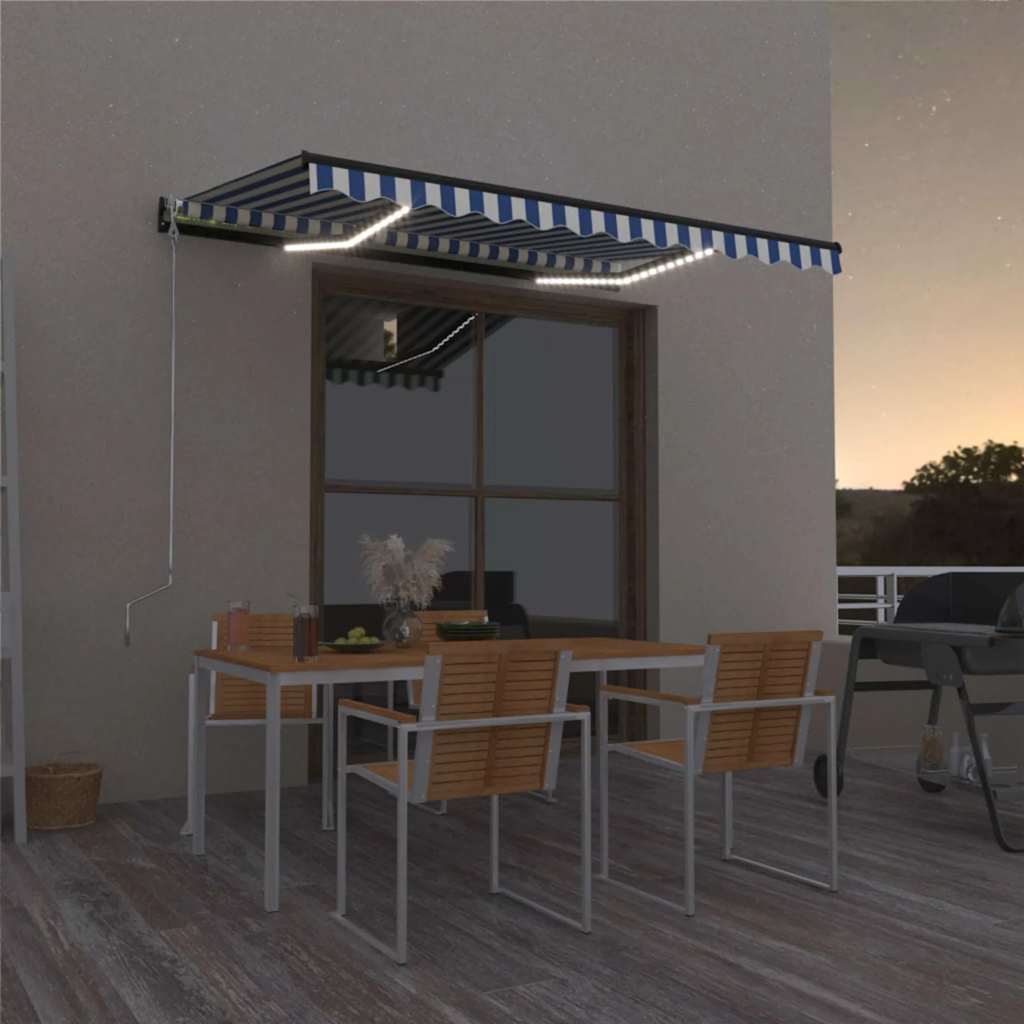 Luifel handmatig uittrekbaar met LED 350x250 cm blauw en wit is nu te koop bij PeponiXL, paradijselijk wonen!