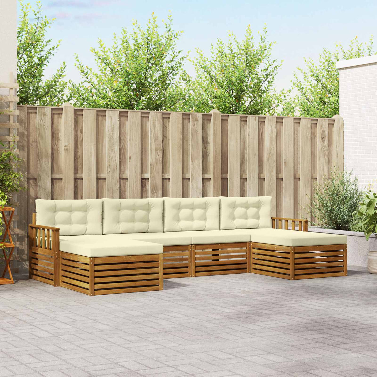 Sofa-Sets 6 pcs Natuurlijk en Crème Massief Acaciahout is nu te koop bij PeponiXL, paradijselijk wonen!