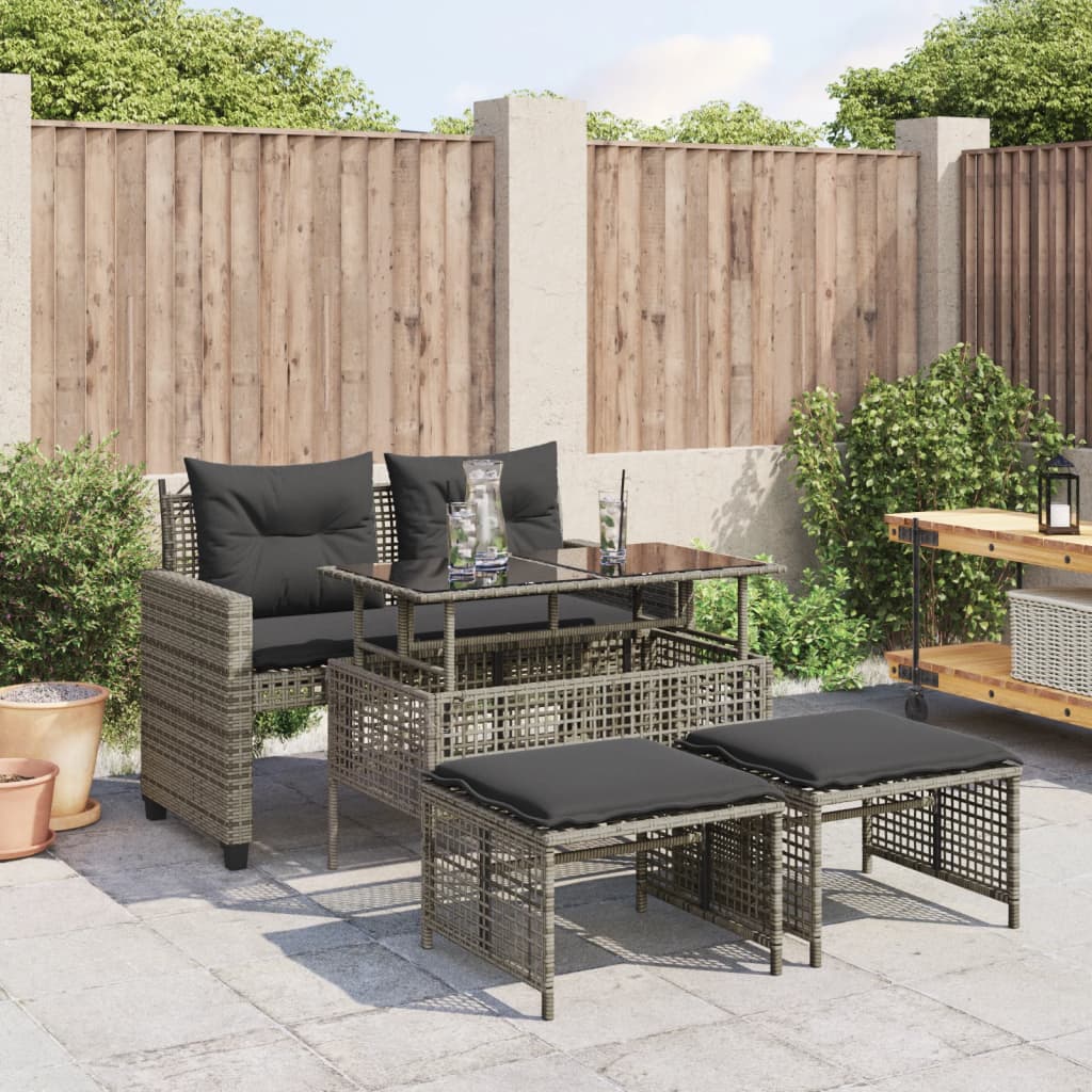 4-delige Loungeset met kussens poly rattan en glas grijs is nu te koop bij PeponiXL, paradijselijk wonen!