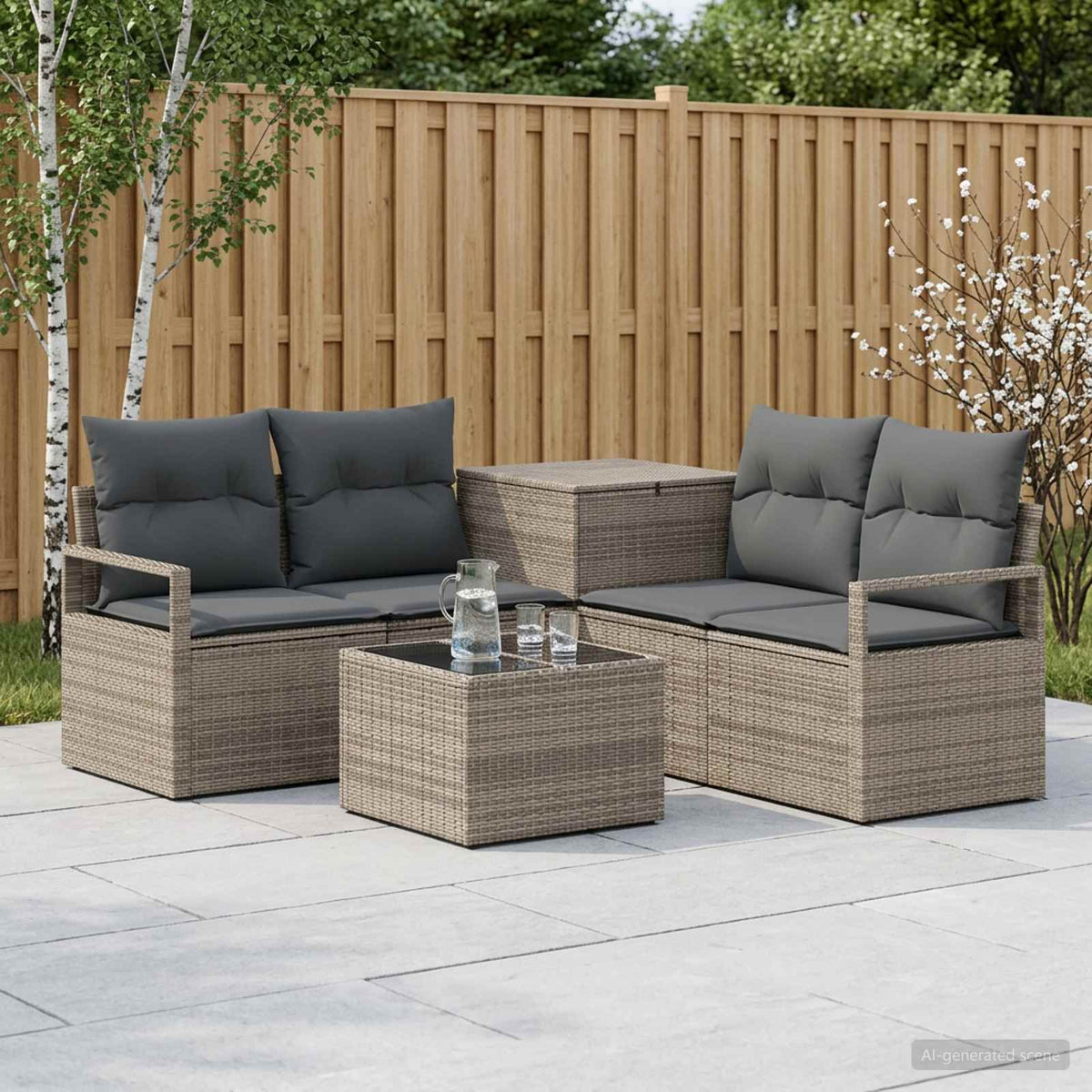 Bankstel 6 st Grijs en Donkergrijs Poly Rattan en Staal is nu te koop bij PeponiXL, paradijselijk wonen!