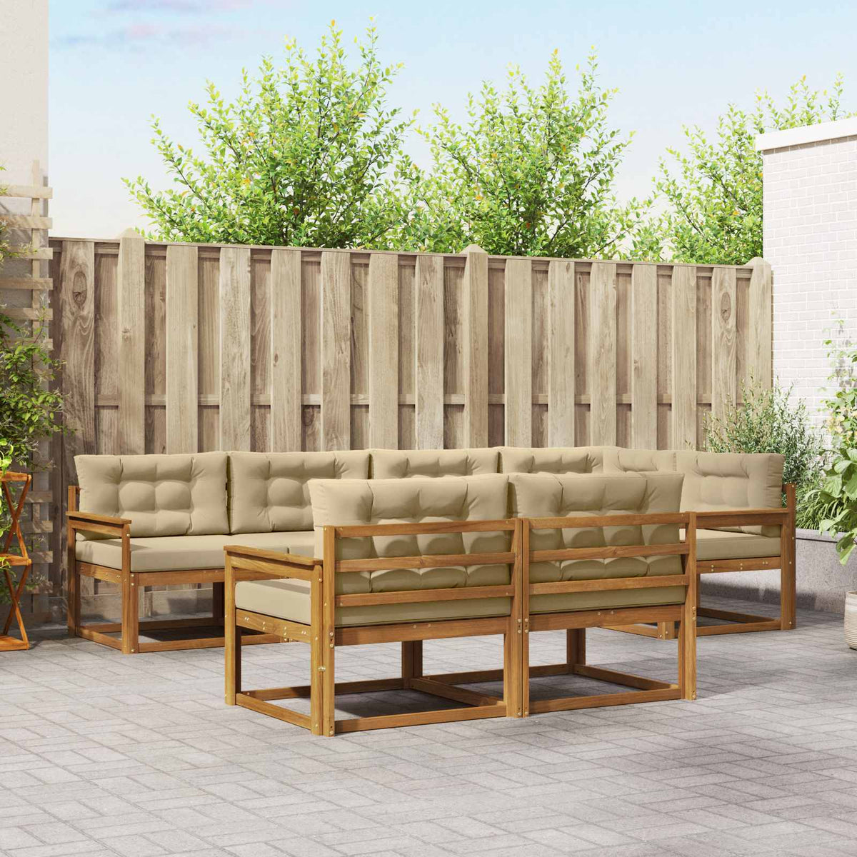 Buiten bankenset met kussen 7 pcs Natuurlijk en Beige is nu te koop bij PeponiXL, paradijselijk wonen!