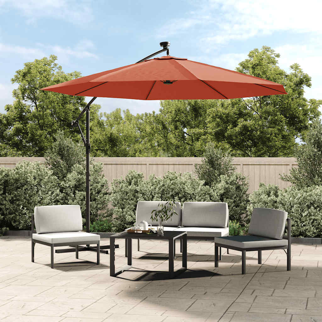Zweefparasol met LED-verlichting en stalen paal terracottakleur is nu te koop bij PeponiXL, paradijselijk wonen!