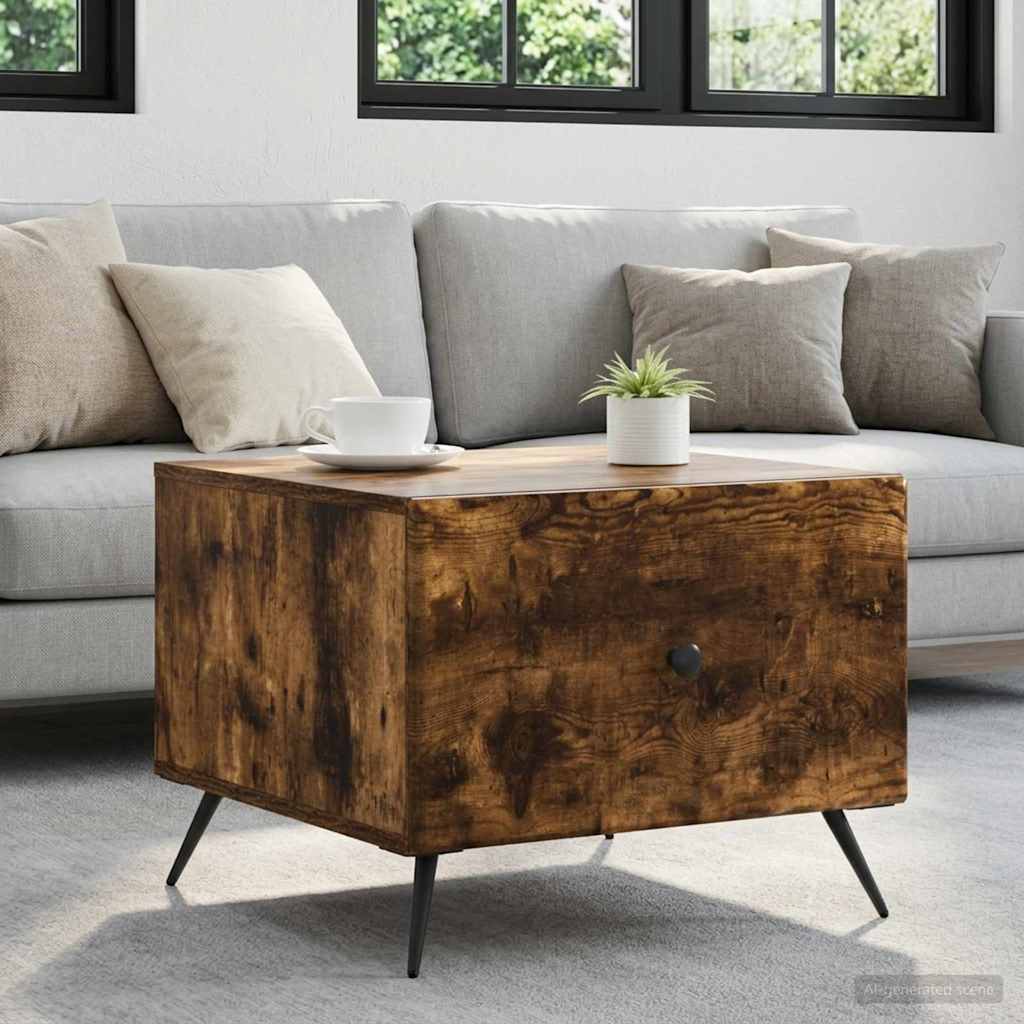 Salontafel met lade Gerookt eiken 49 x 50 x 40 cm Bewerkt hout is nu te koop bij PeponiXL, paradijselijk wonen!