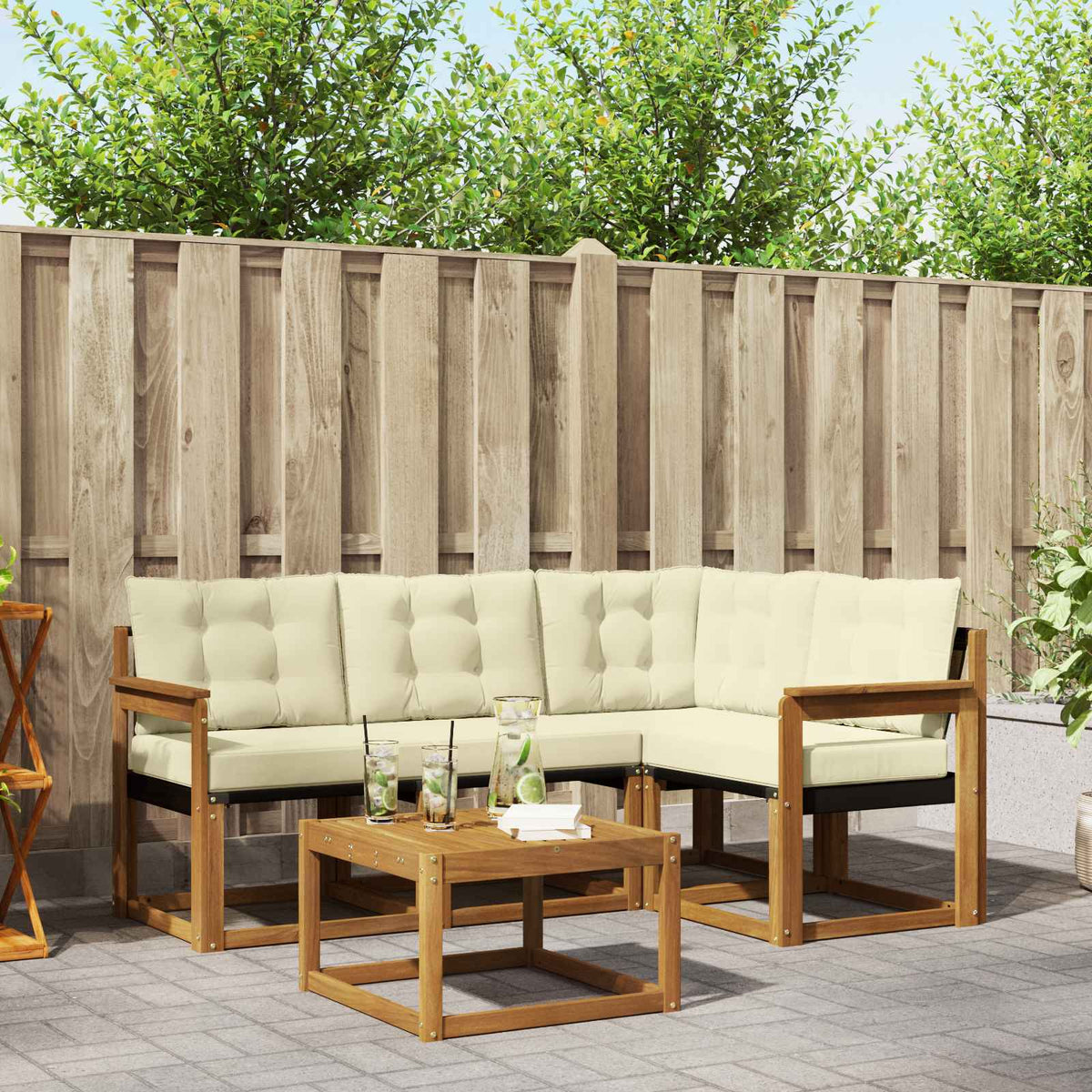 Buiten bankenset met kussen 5 pcs Natuurlijk en Crème is nu te koop bij PeponiXL, paradijselijk wonen!