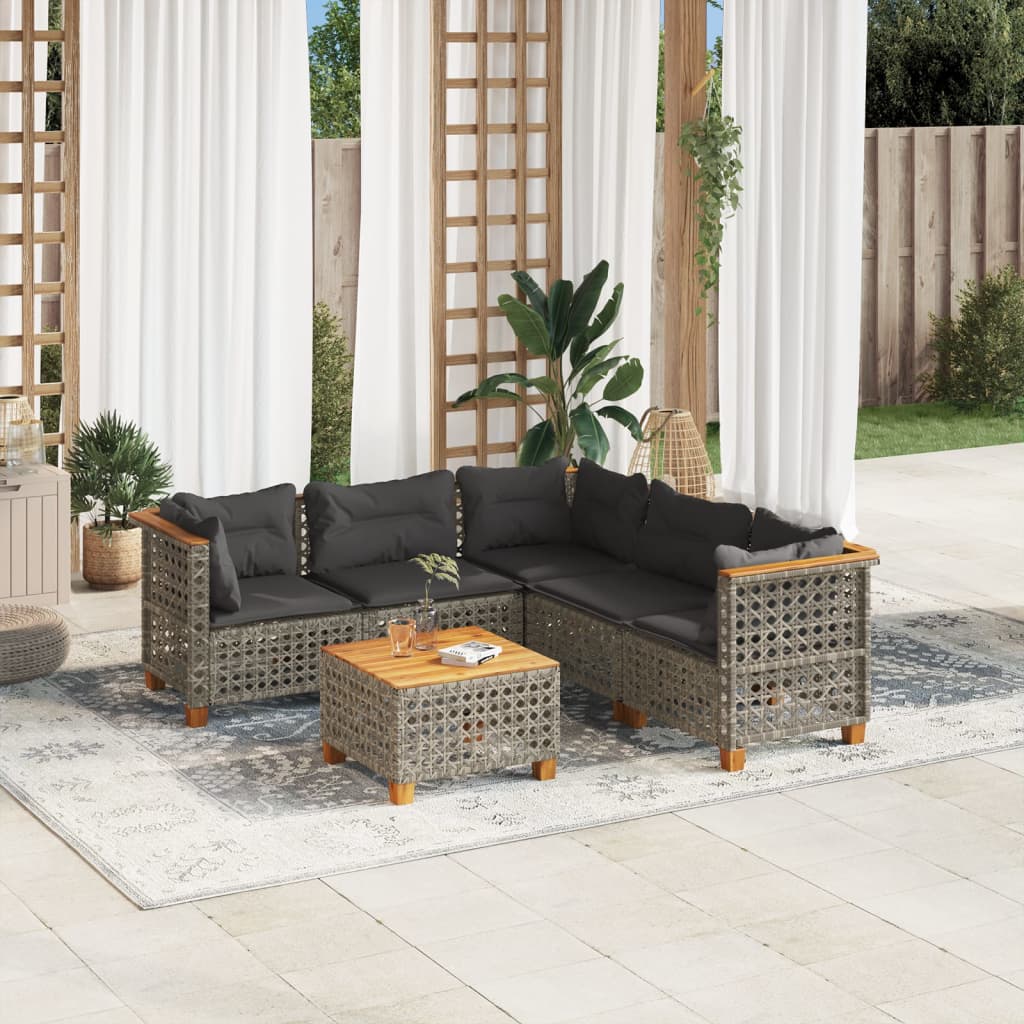 6-delige Loungeset met kussens poly rattan grijs is nu te koop bij PeponiXL, paradijselijk wonen!