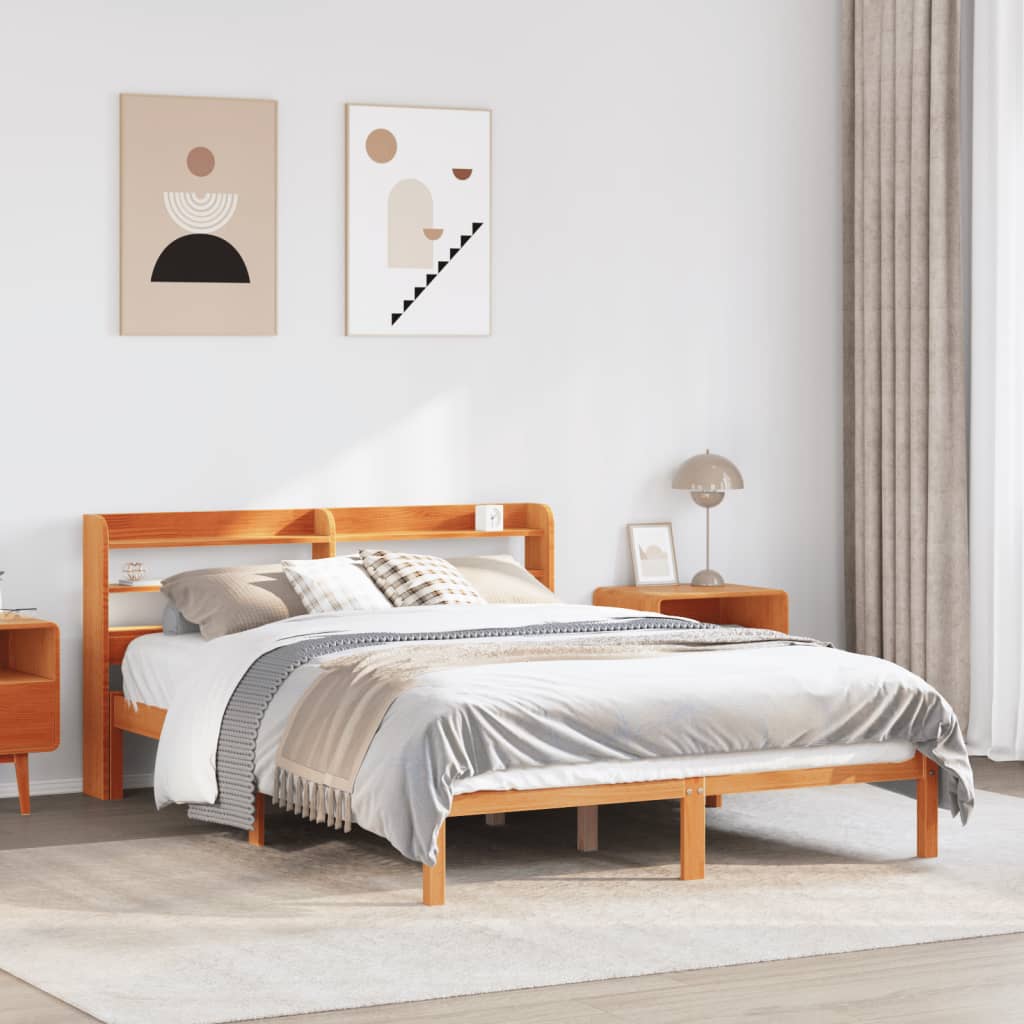 Bedframe met hoofdbord massief grenenhout wasbruin 150x200 cm is nu te koop bij PeponiXL, paradijselijk wonen!