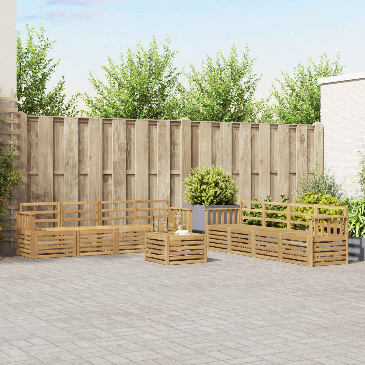 Buiten bankenset 9 pcs Wit 59 x 59 x 37 cm Massief Acaciahout is nu te koop bij PeponiXL, paradijselijk wonen!