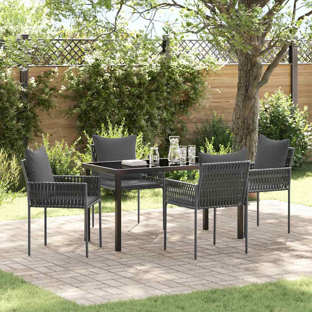Tuin eettafelset 5 pcs Zwart en Grijs PE Rattan is nu te koop bij PeponiXL, paradijselijk wonen!