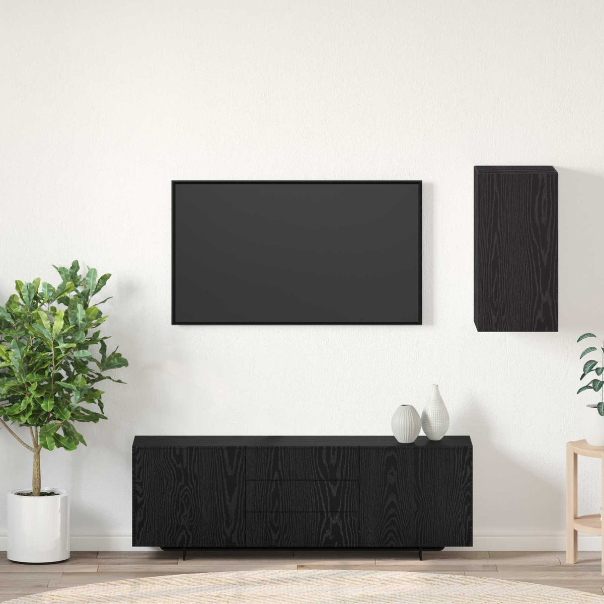 Wand TV Kast Zwart Eiken 30,5 x 30 x 60 cm Bewerkt hout is nu te koop bij PeponiXL, paradijselijk wonen!