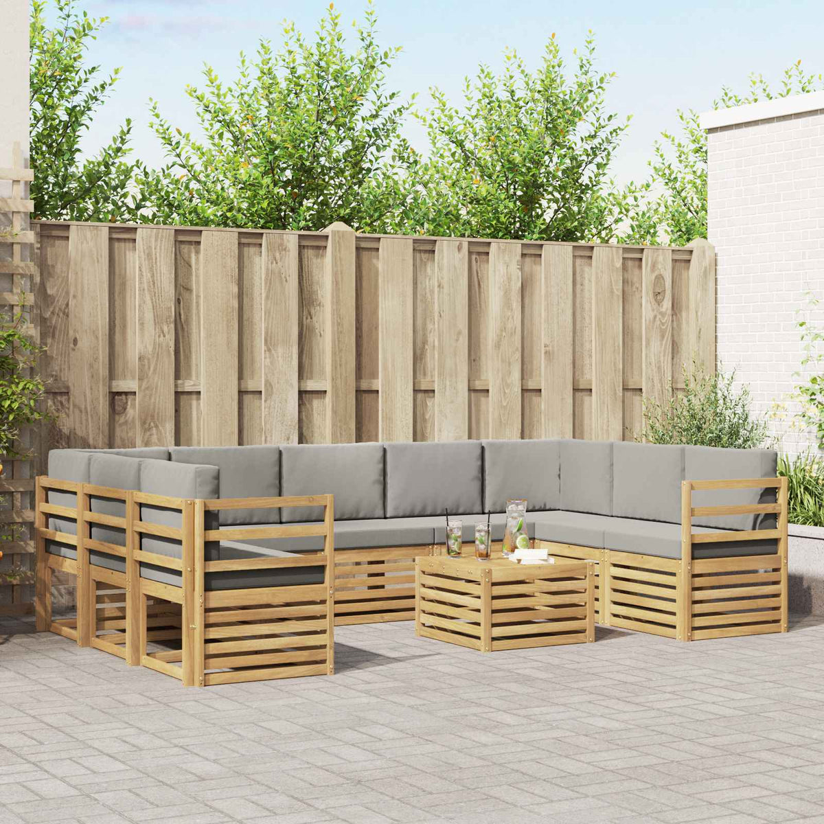 Sofa-Sets 10 pcs Wit en Lichtgrijs 59 x 59 x 37 cm Polyester is nu te koop bij PeponiXL, paradijselijk wonen!